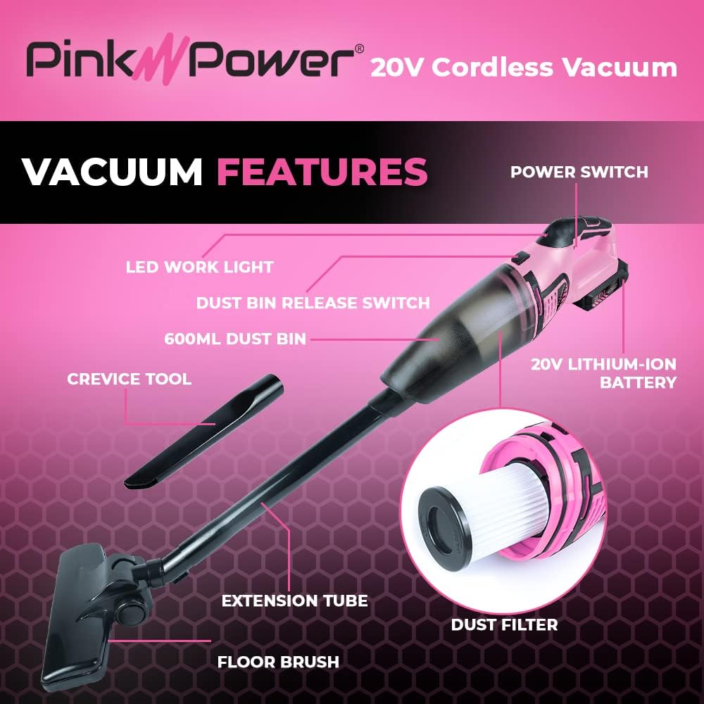 Pink Cordless Stick Vacuum Cleaner with Rechargeable Battery L6137