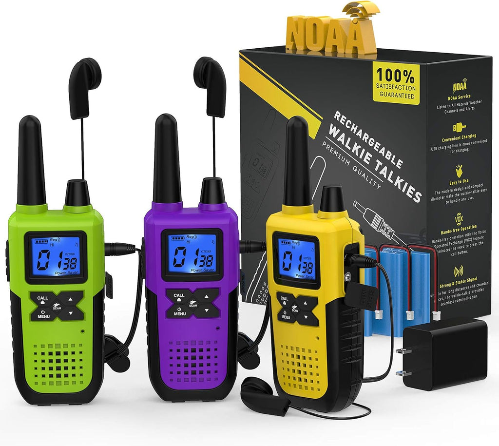 4 Pack Long Range 2 Way Radios Walkie Talkies with Earpiece and Mic USB Charger Battery Weather Alert V133