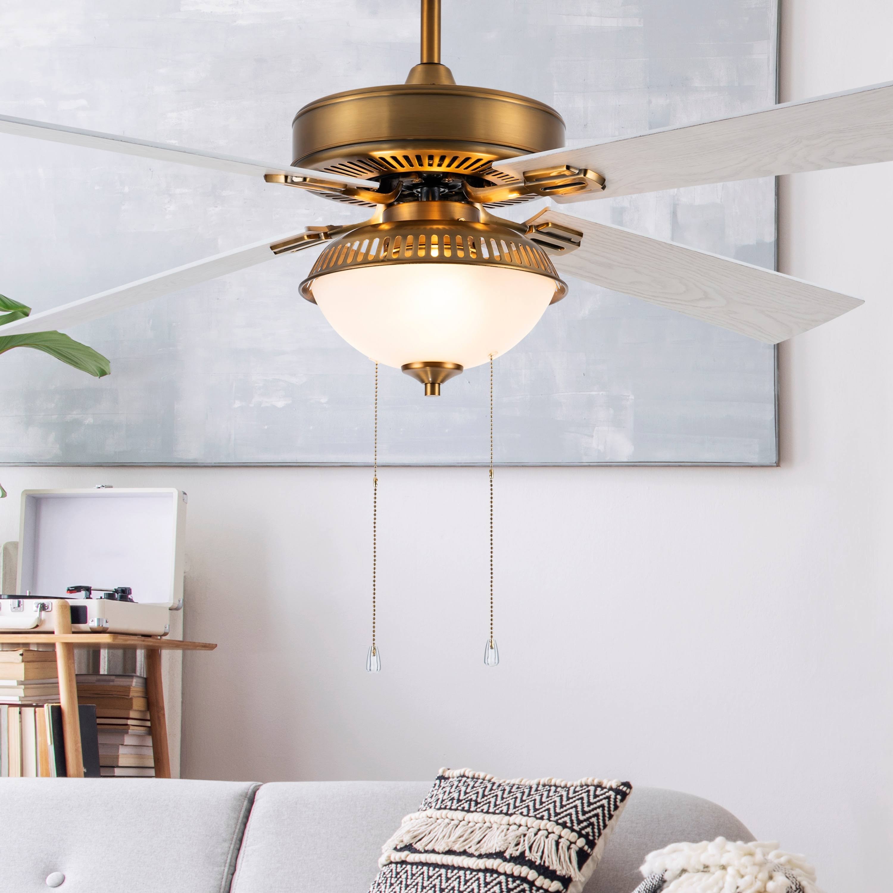 Brass and White LED Ceiling Fan with Light W462