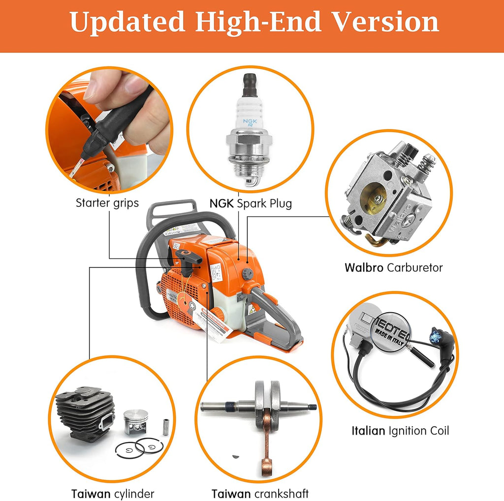 72cc Gas Chainsaw with NGK Spark Plug, 24 Inch Bar N911