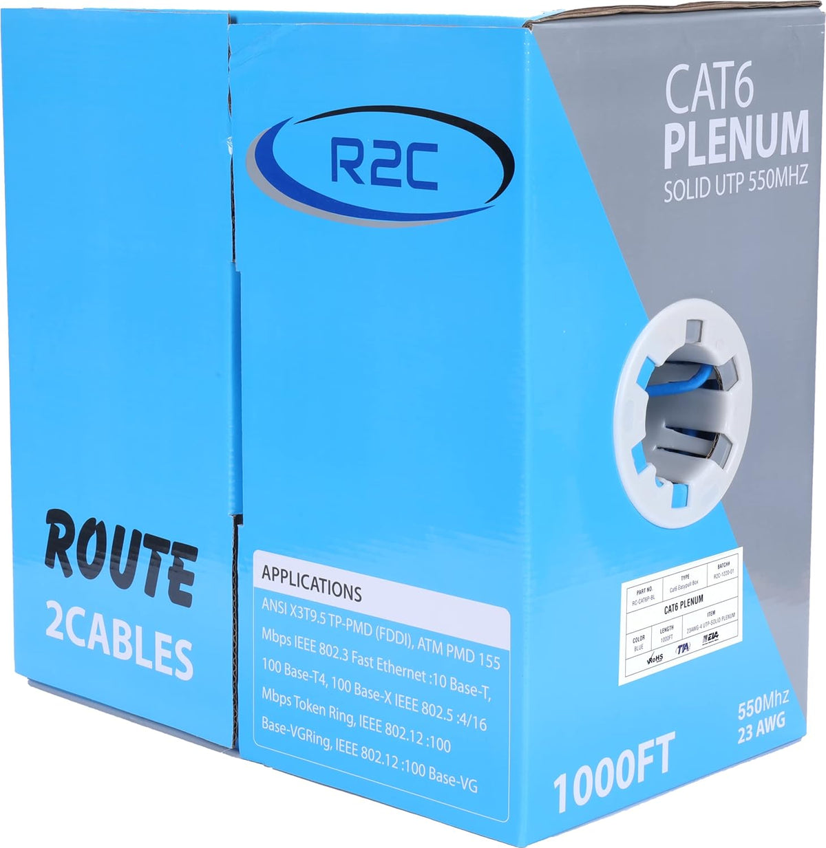 Cat6 Ethernet Cable 1000ft, Plenum-Rated, 23AWG, 4 Pair, 550MHZ UTP CMP Cable S81379