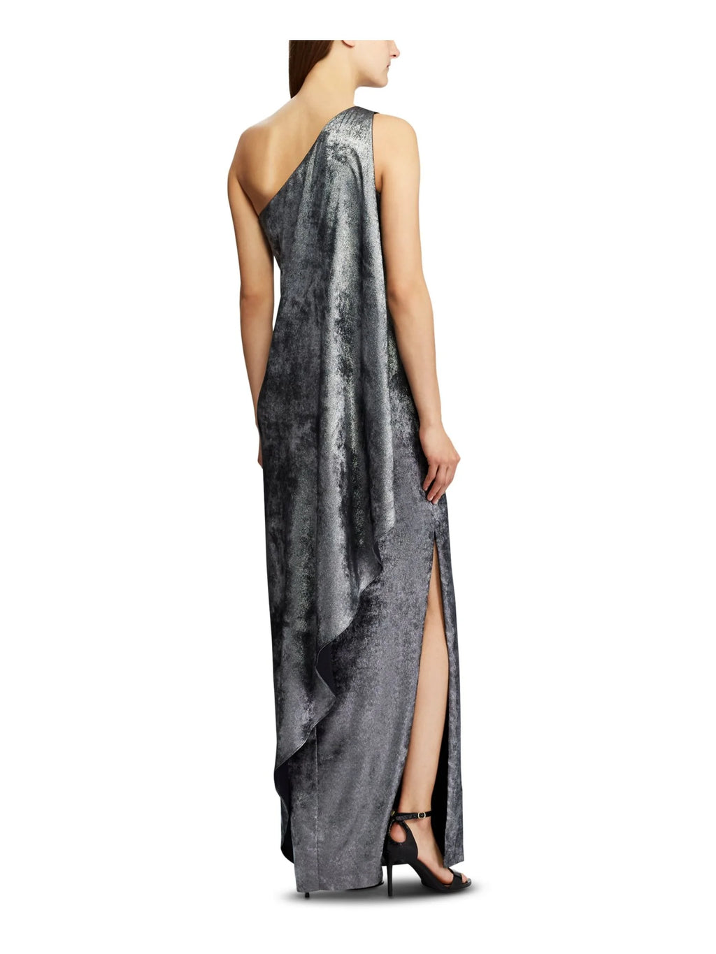 Silver Sleeveless Asymmetrical Neckline Maxi Sheath Dress Q128891