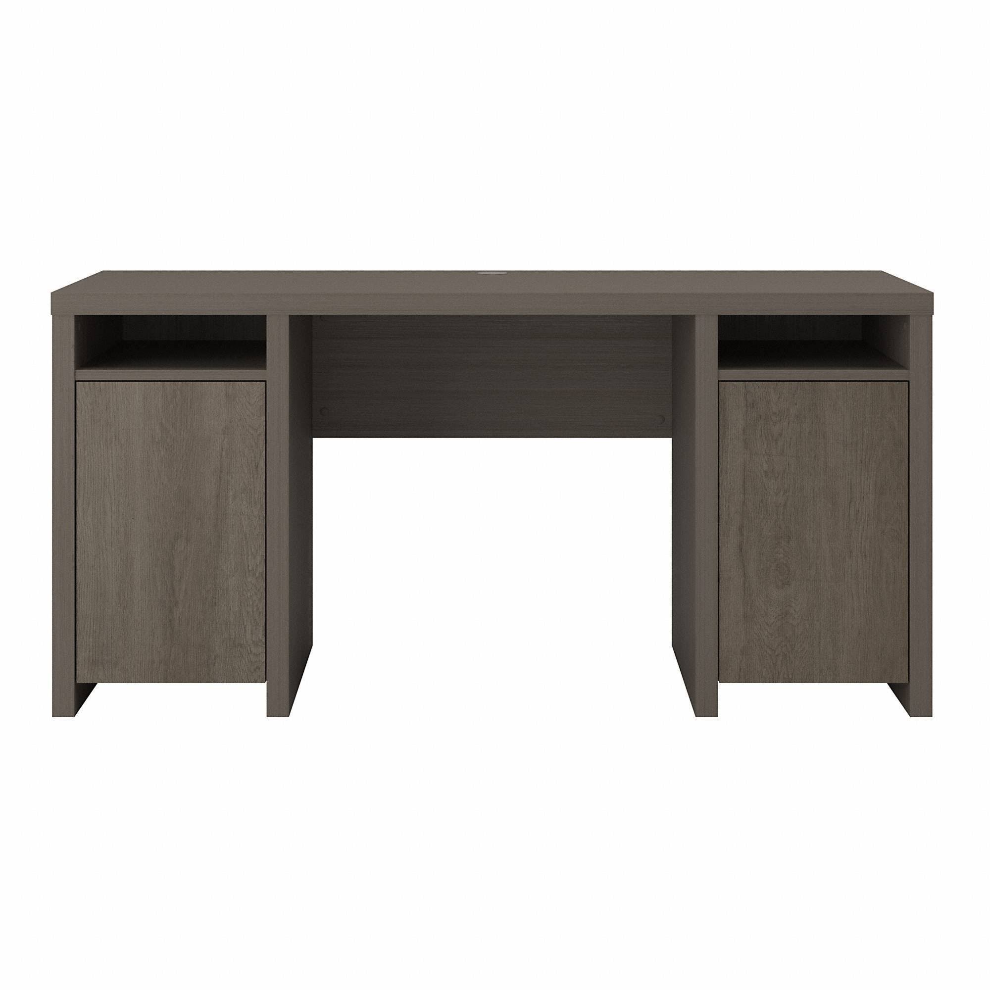 Modern Computer Desk with Storage Cabinets and Shelves Restored Gray C81071