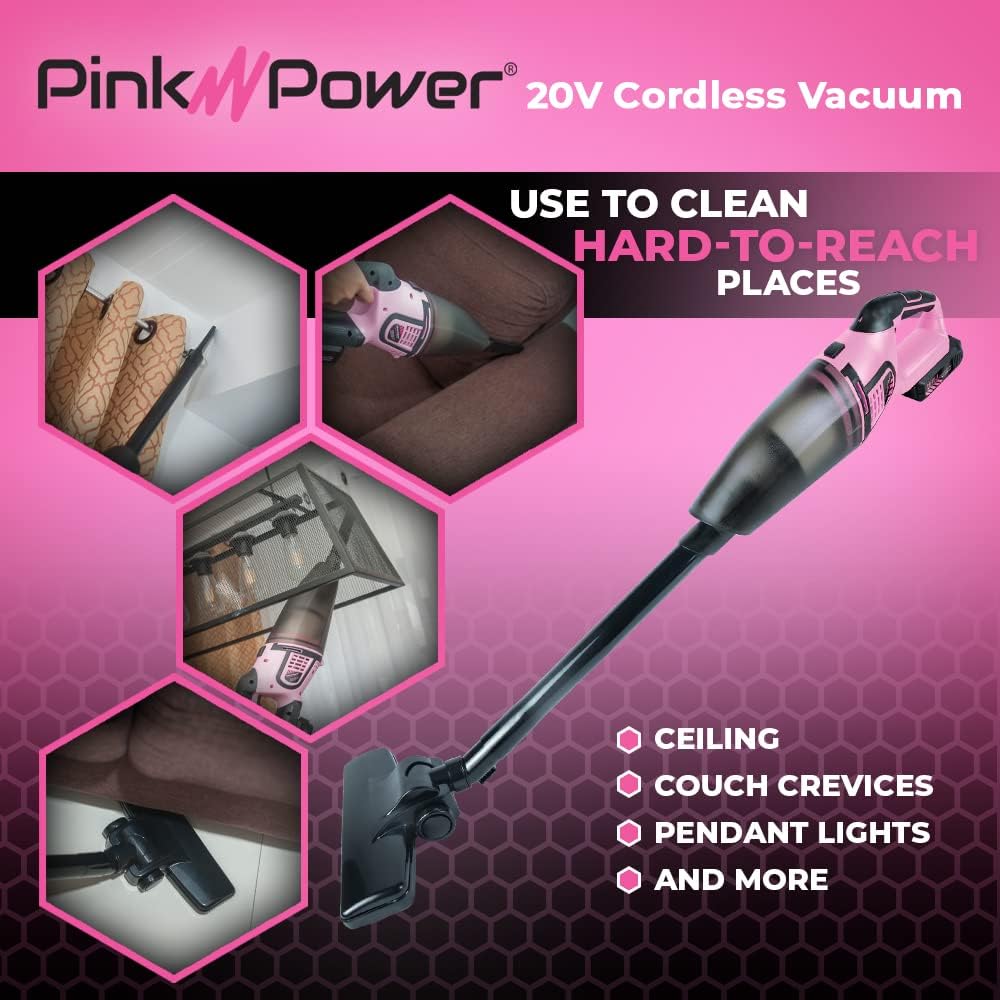 Pink Cordless Stick Vacuum Cleaner with Rechargeable Battery L6137