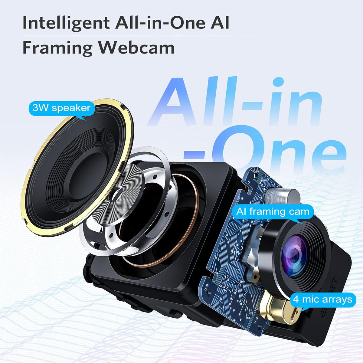 All-in-1 FHD 1080P Webcam with Speaker & 4 Mics H715