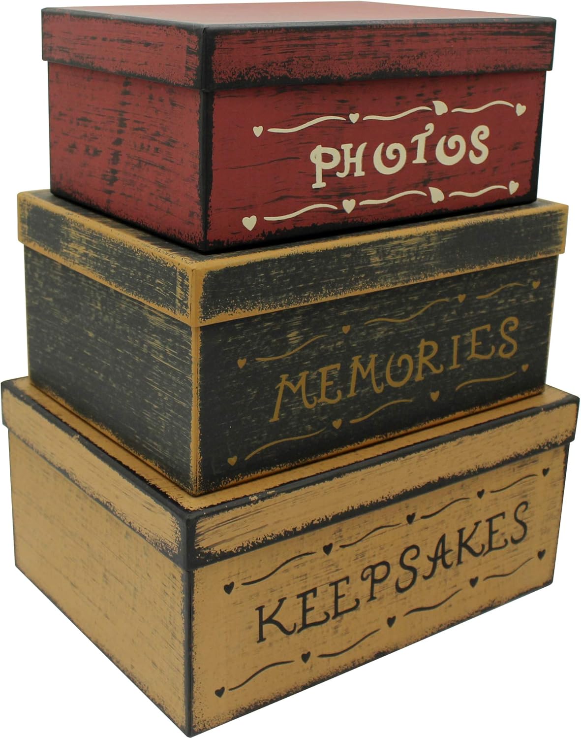 Primitive Vintage Square Cardboard Nesting Boxes, Large 11 X 11 X 5-1/2 Inch, Set of 3, Pack of 2 Z426280