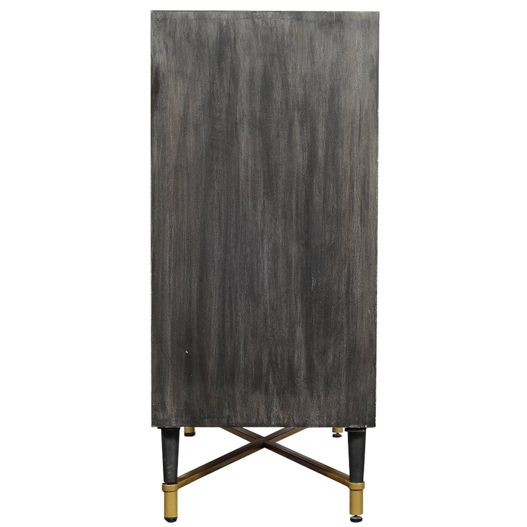 Gray and Gold Mango Wood Cabinet with Dual Door Storage W7395