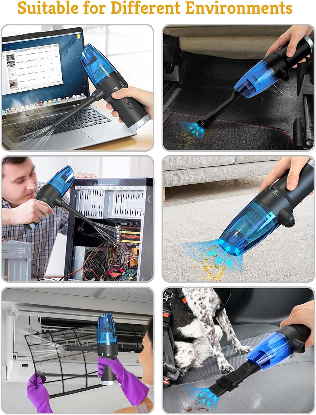 Compressed Air Duster & Vacuum 2-in-1, Mini Cordless Vacuum Cleaner, 60000 RPM C279913