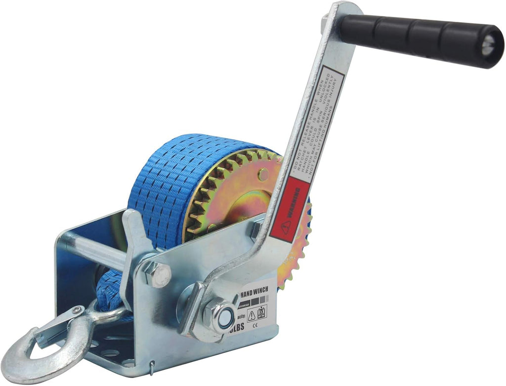 1500lbs Double Handle Hand Winch with 26ft Blue Strap, Pack of 2 Z8522