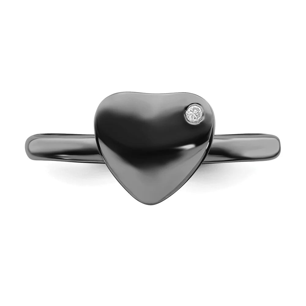 Ruthenium Plated Heart Diamond Ring Size 7 F777136