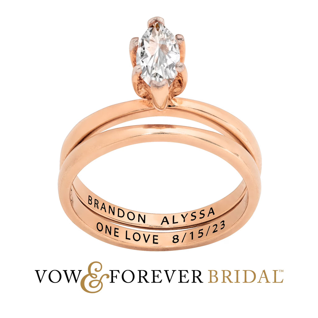 14K Rose Gold over Sterling Silver Marquise White Topaz 2-Piece Wedding Ring Set V2673