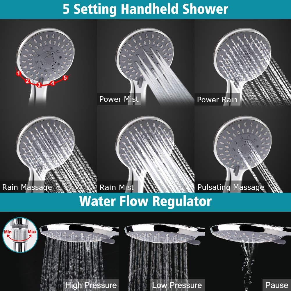 Chrome Stainless Steel Rainfall Shower Head Combo with Extension Arm, Holder, Hose, 4 Hooks, Pack of 2 R999303