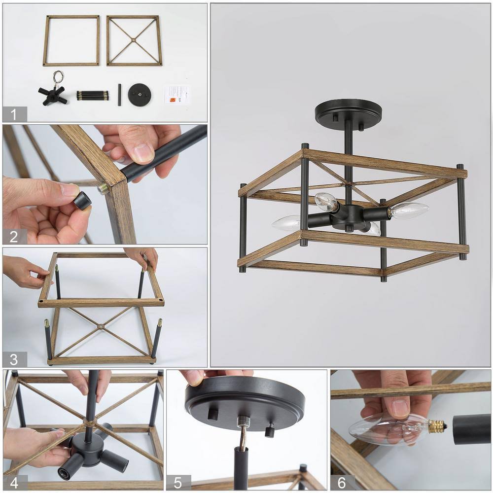 Black Modern Rustic Semi Flush Mount Ceiling Light A9846