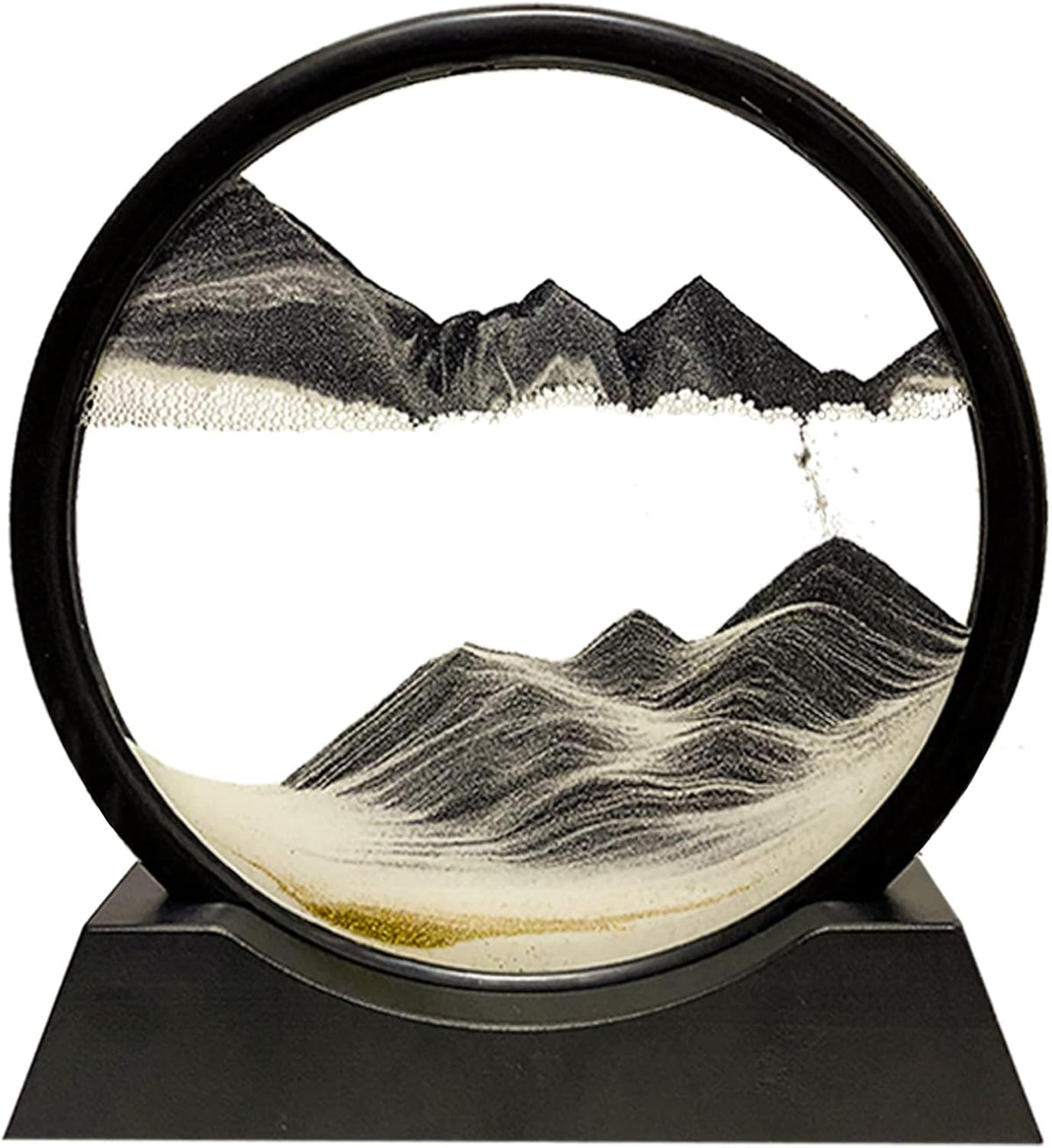 Moving Sand Art Picture Decor, 3D Deep Sea Sandscape Liquid Motion, Round Glass Frame Display Flowing Sand (Black, 7) Pack of 2 K3757