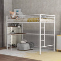 White Full Double Loft Bunk Bed with Desk and Guardrails N502