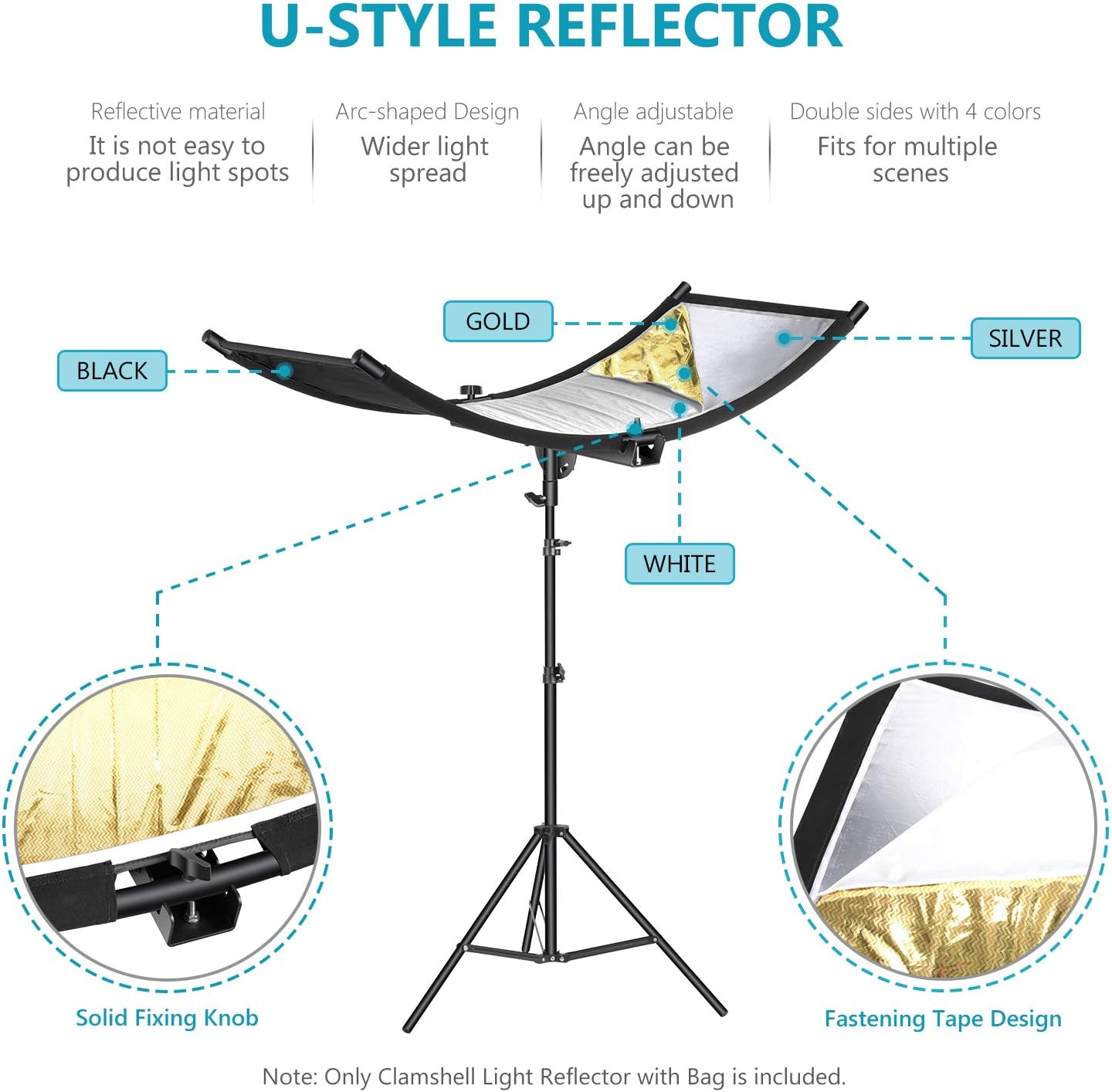 Black/White/Gold/Silver Photography Curved Lighting Reflector with Carrying Bag C4789