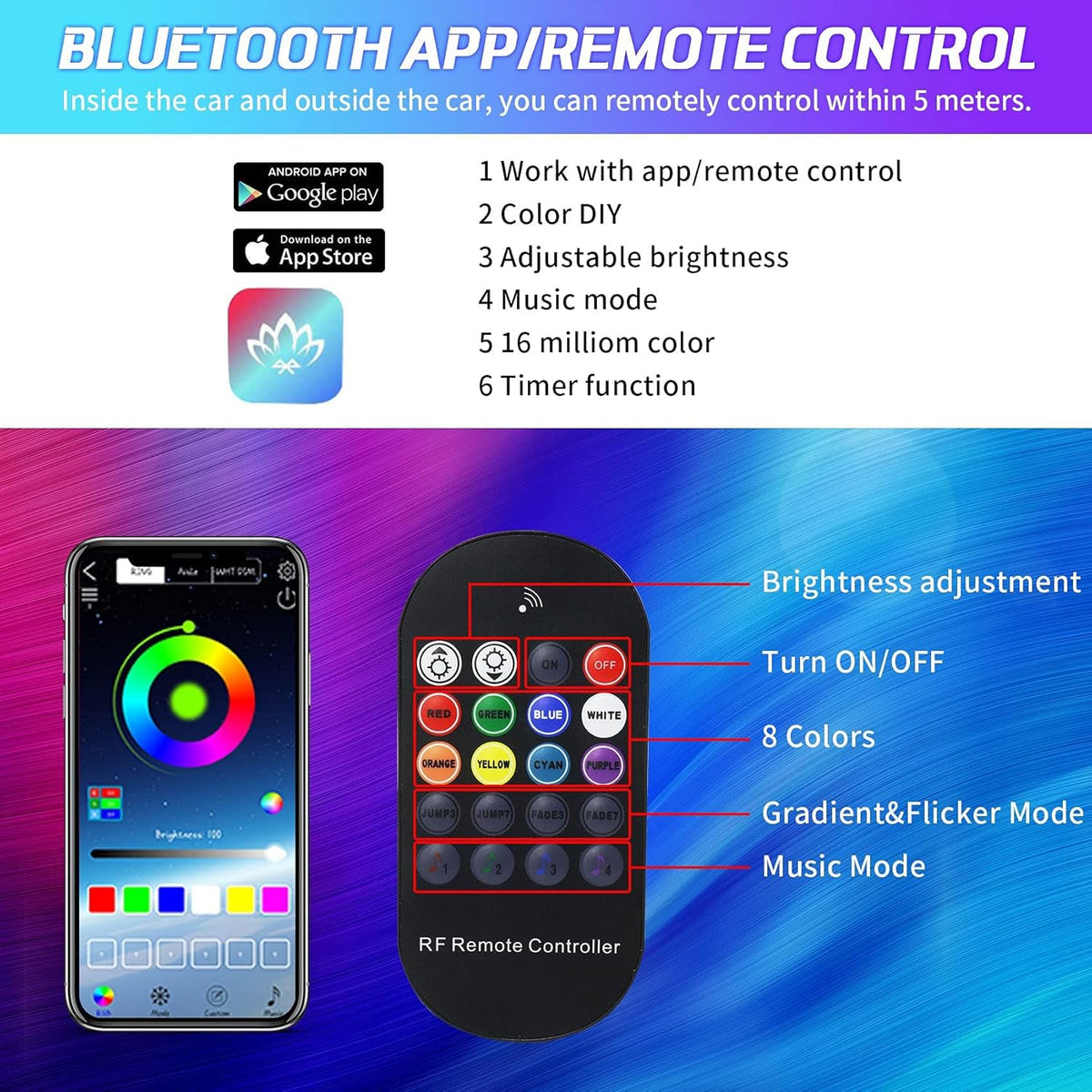 10 in 1 Car LED Strip Lights with APP Control B530271