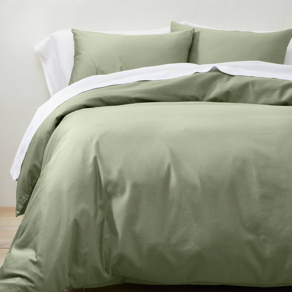 Sage Green Supima Washed Sateen Duvet & Sham Set I395
