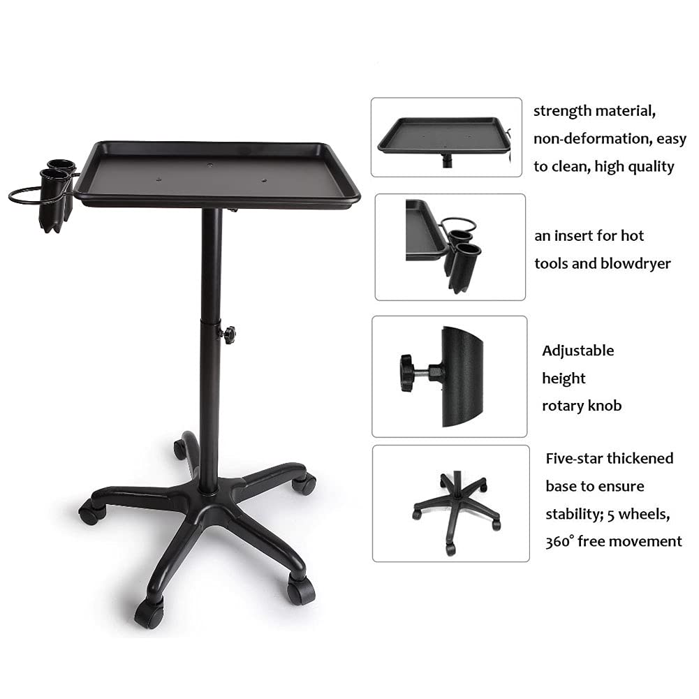 Black Aluminum Salon Tray Cart with Wheels U47561