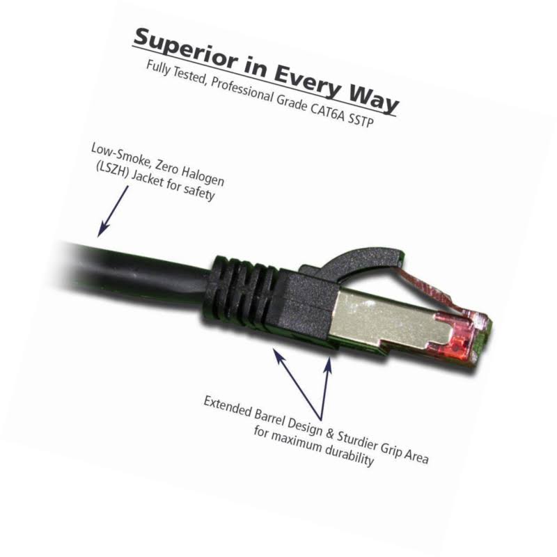 Cat6a SSTP LSZH Ethernet Cables, 1 ft - Black (25 Pack) A4846