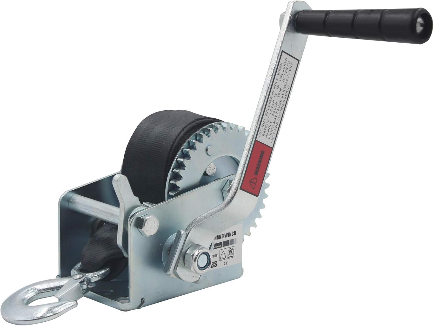 1500lbs Double Handle Hand Winch with 26ft Blue Strap, Pack of 2 Z8522