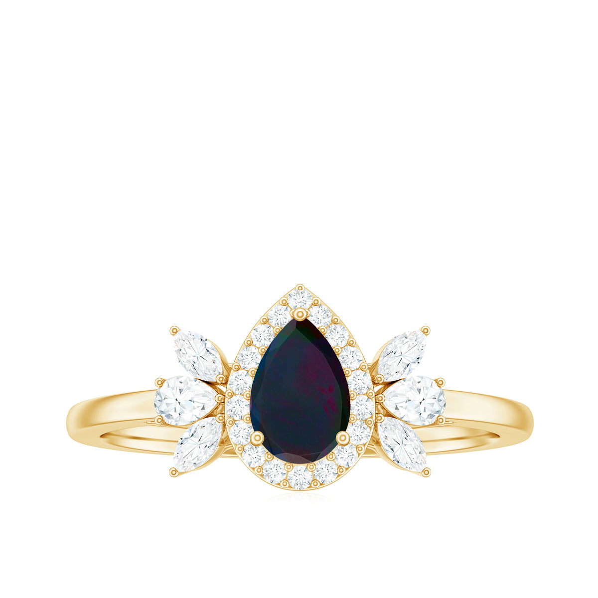10K Yellow Gold Teardrop Ring with Diamond Halo C82251