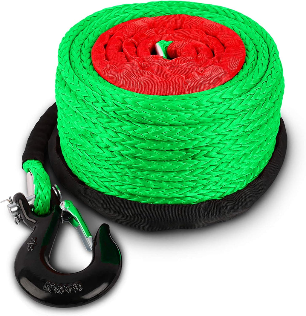 Synthetic Winch Rope with Hook and Sleeve Protection, Orange I20191