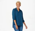 Ocean Blue Satin Split Back Button Front Top G395602