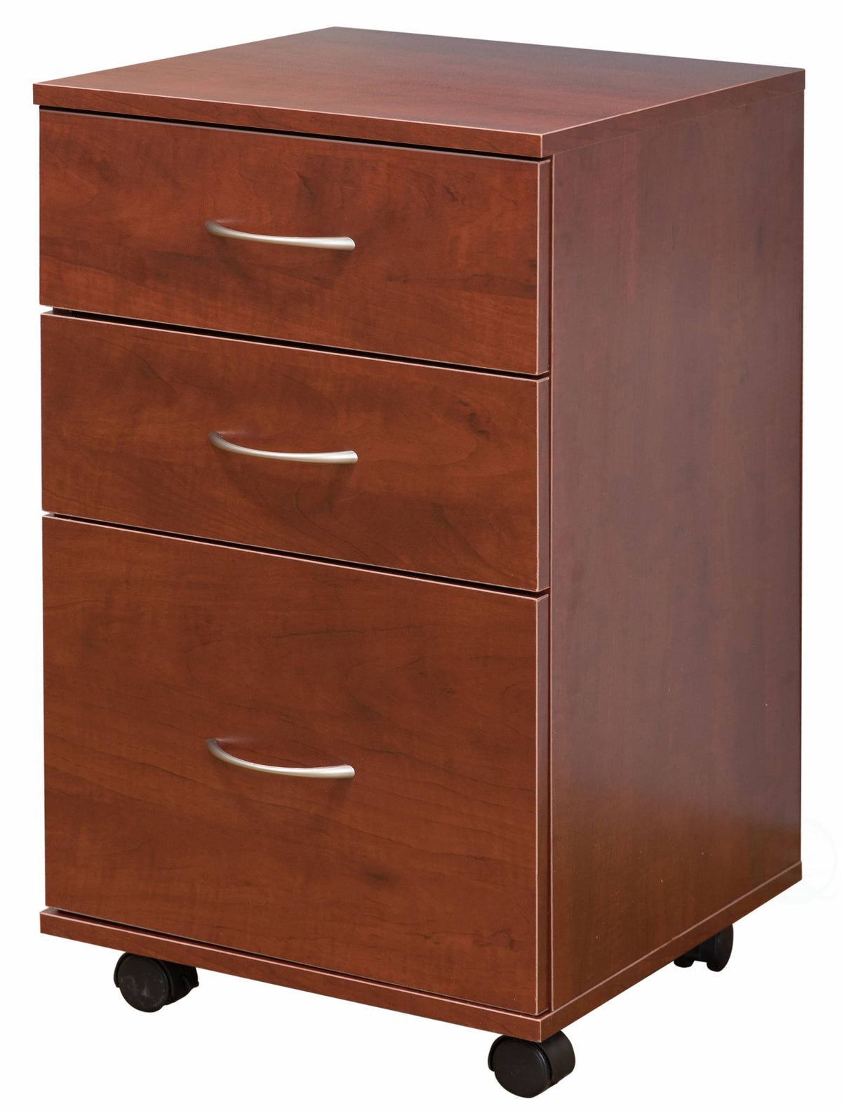 Cherry 3 Drawer File Cabinet with Rolling Casters J9356