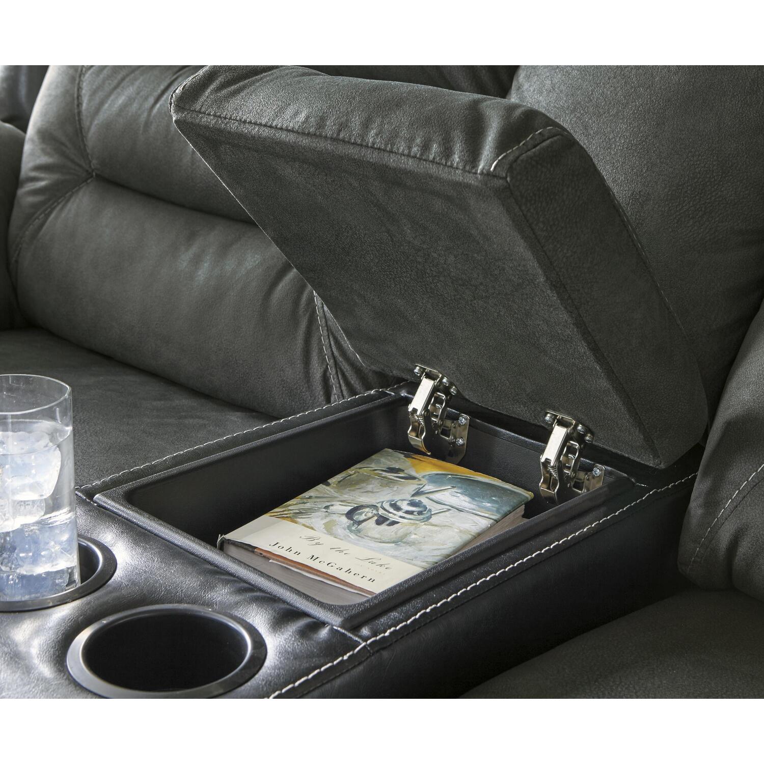 Black and Gray Wooden Dual Recliner Loveseat with Console and Cupholders Q5520