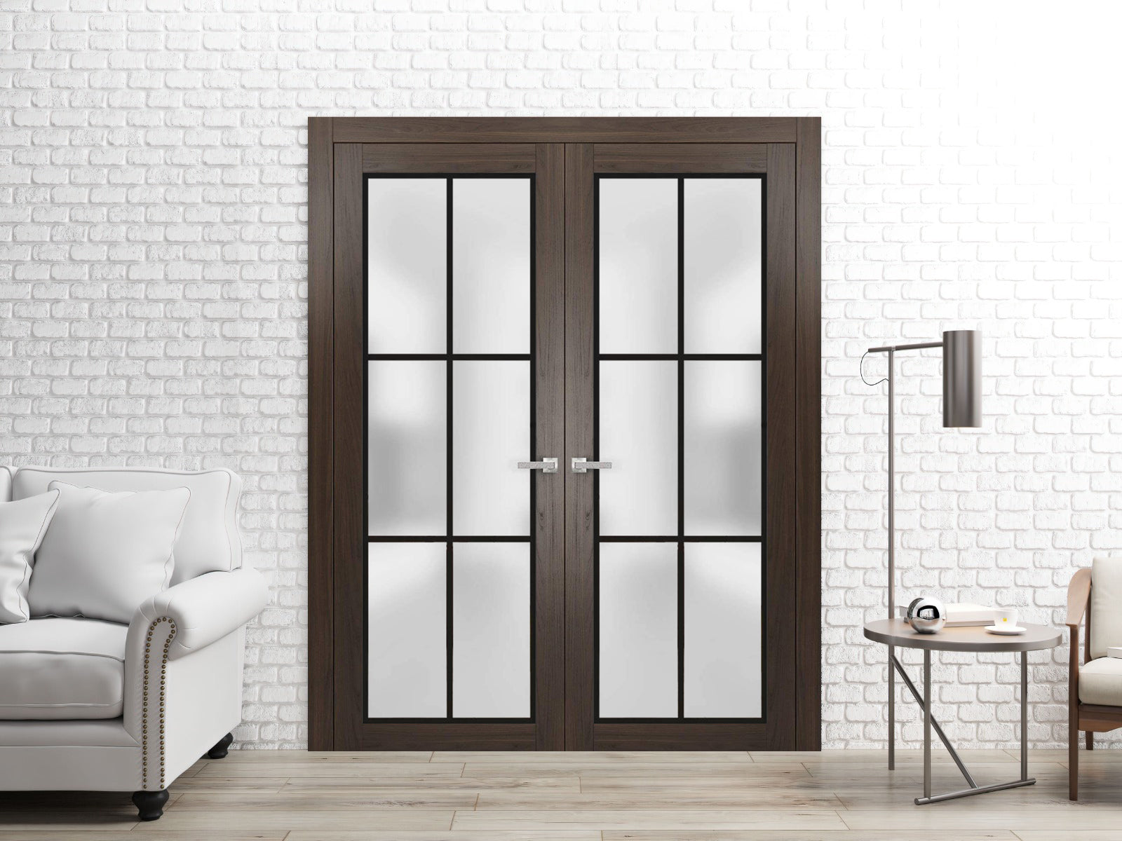 Solid French Double Doors 36 x 80 inches Wood Frosted Glass O411