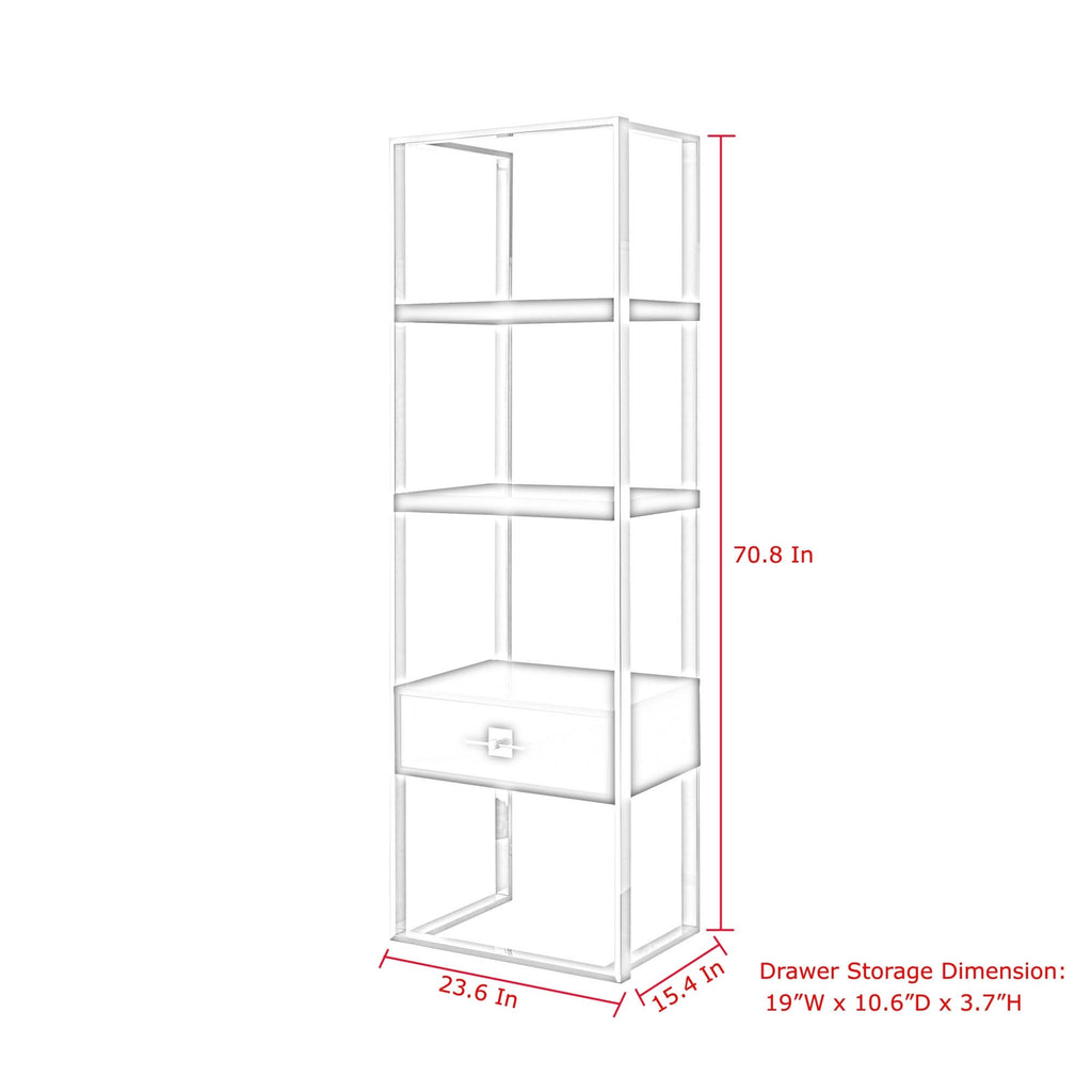 High Gloss Stainless Steel Bookcase with 1 Drawer Y281046