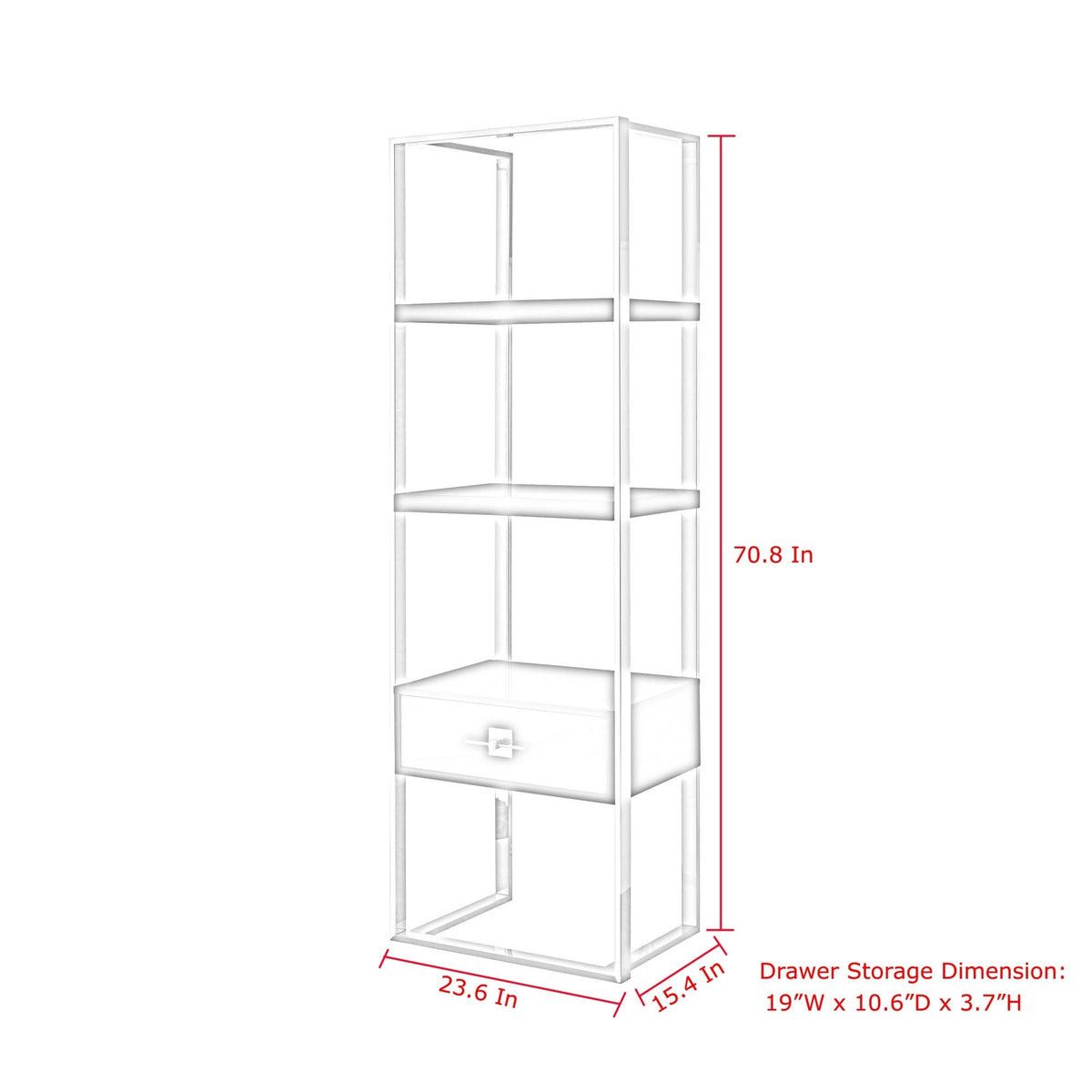 High Gloss Stainless Steel Bookcase with 1 Drawer Y281046