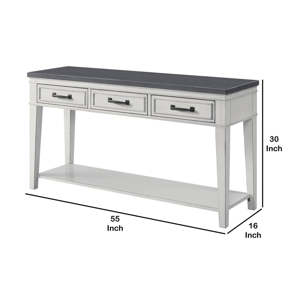 White and Gray 3 Drawer Console Table with Bottom Shelf H903