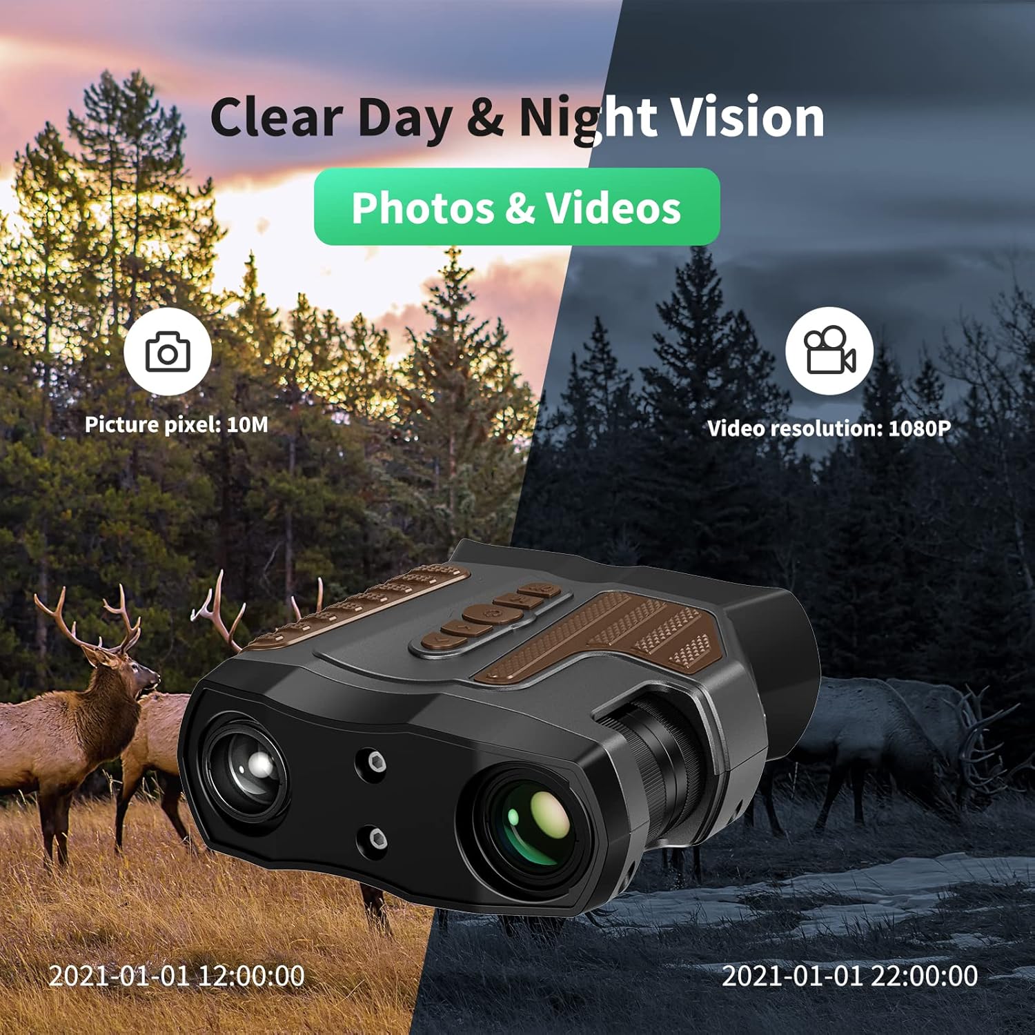 Night Vision Goggles with 10X Optical Zoom, 1080P Video, 3.2 LCD, Rechargeable Battery N565608