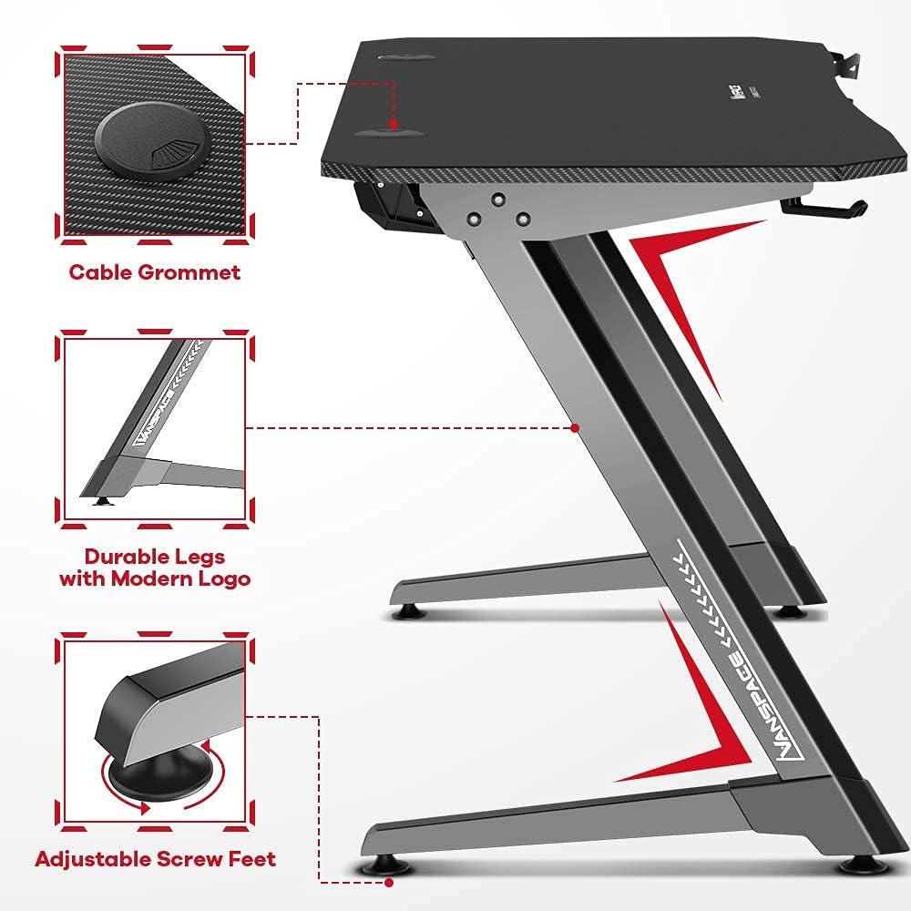 55 Inch Ergonomic Gaming Desk with Full-Covered Mouse Pad Z2296