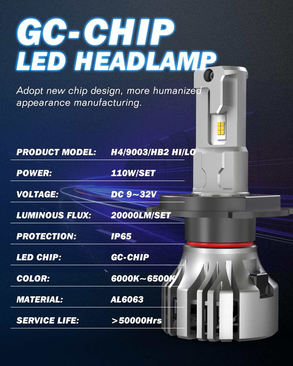 H4 LED Headlight Bulbs 9003 HB2 Hi/Lo Beam Conversion Kit 6000K-6500K Xenon White IP65 Waterproof Pack of 2 X9964