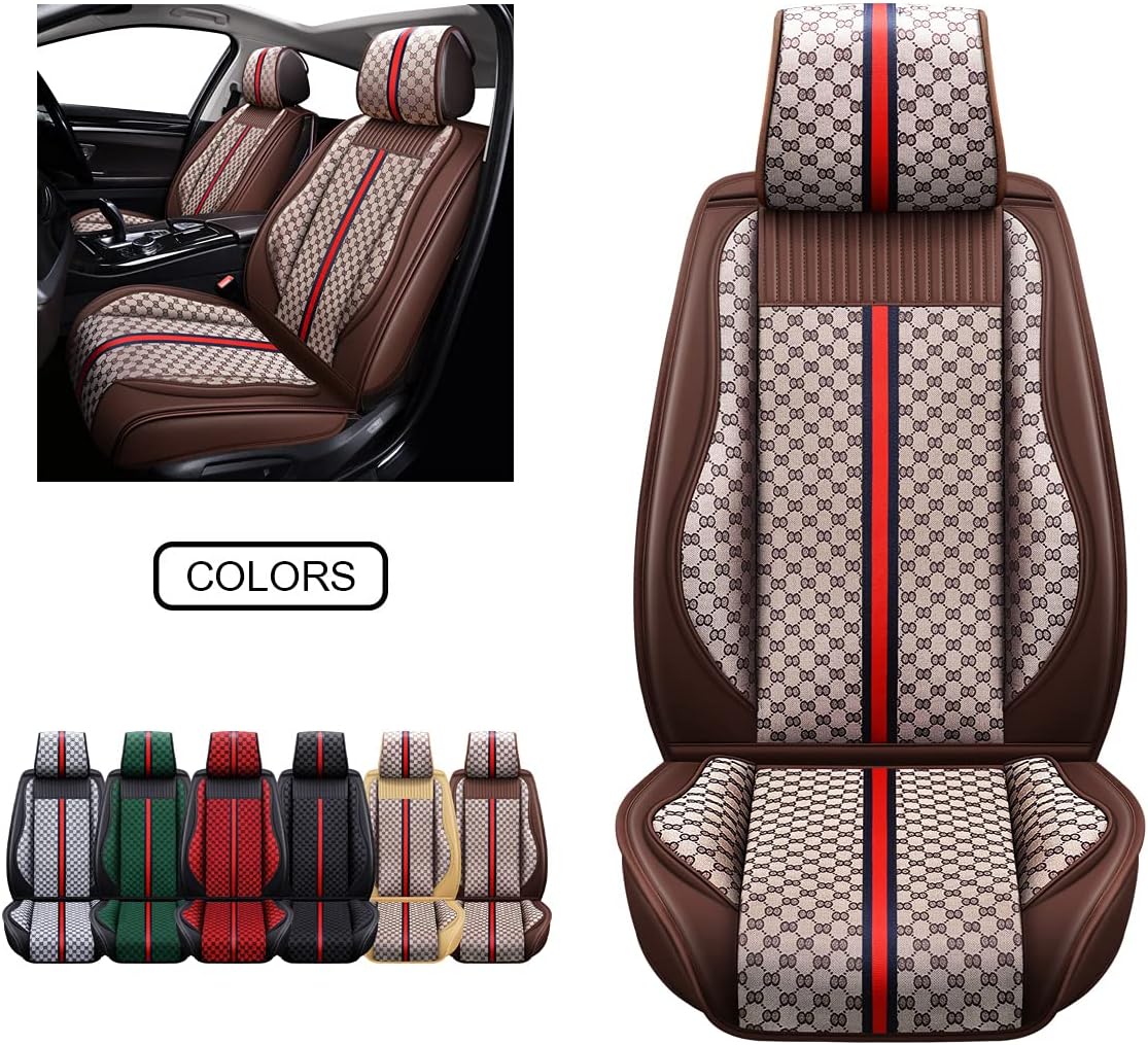 Brown Faux Leather Car Seat Covers Front Pair R16994