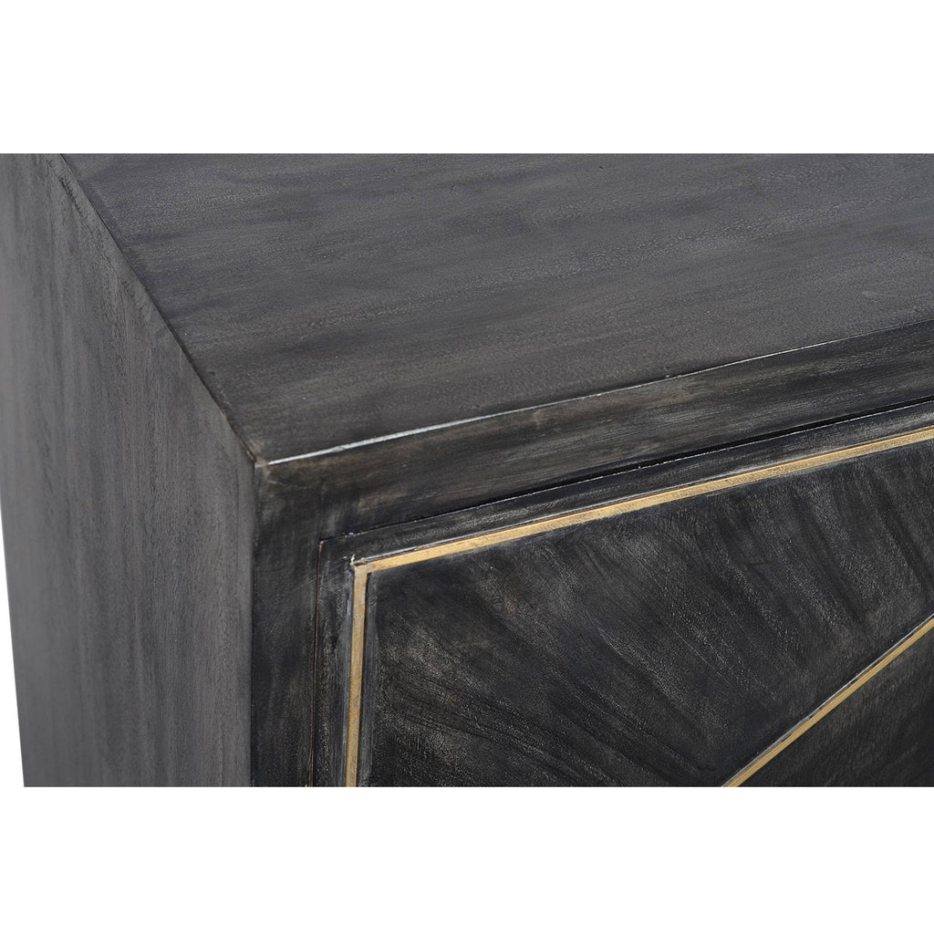 Gray and Gold Mango Wood Cabinet with Dual Door Storage W7395