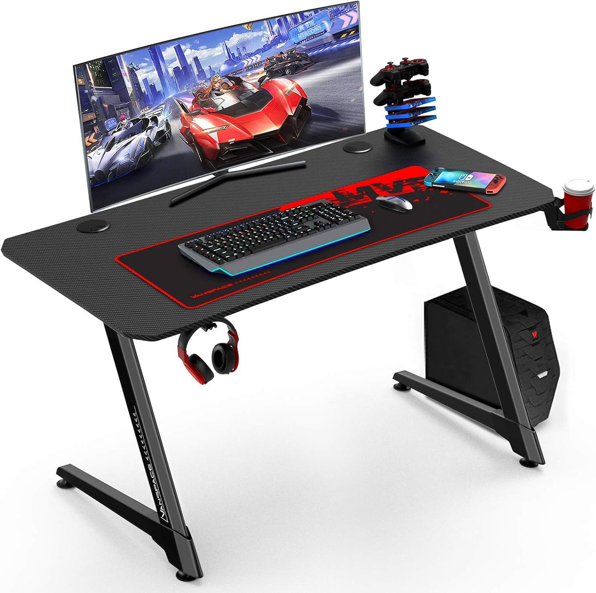 55 Inch Ergonomic Gaming Desk with Full-Covered Mouse Pad Z2296