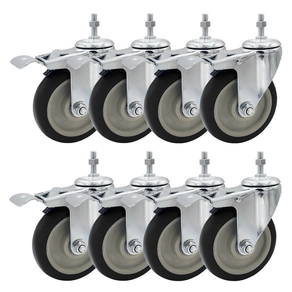 5 inch Black Heavy Duty Caster Wheel with Brake Dual Locking Threaded Stem Mount H572