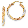 14kt Tri-color Polished Diamond Cut Twist Hoop Earrings C3588