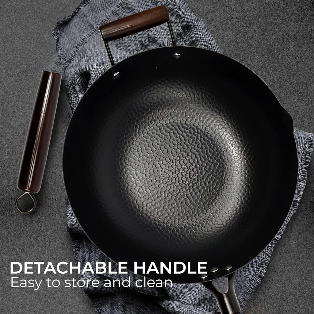 Carbon Steel Wok Pan With Lid, Non-Stick 12.6 Flat Bottom Wok Set R808