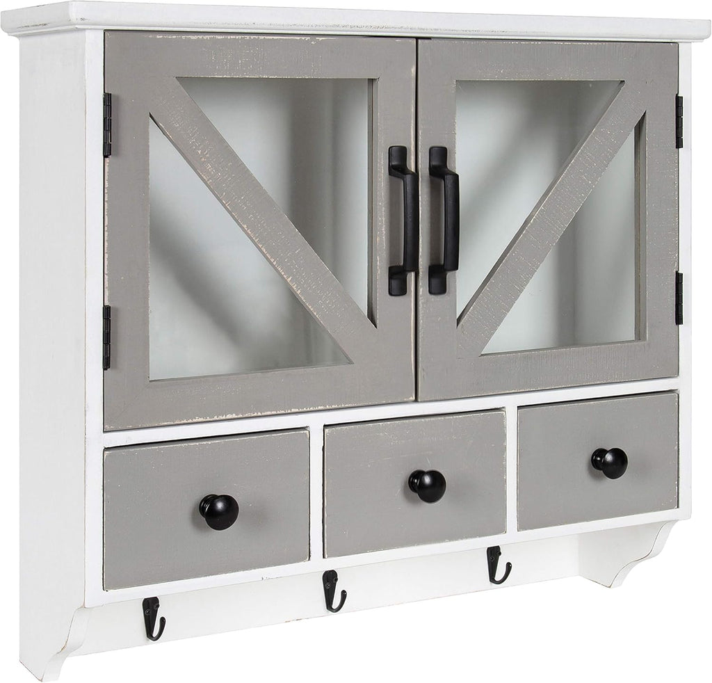 Rustic Wood Wall Cabinet with Magnetic Doors and Three Drawers Q9897