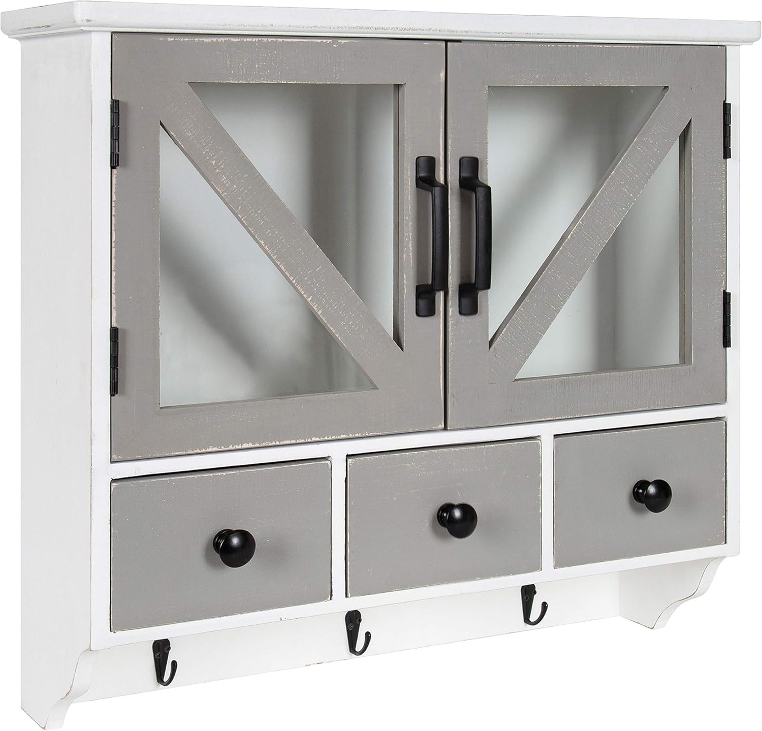 Rustic Wood Wall Cabinet with Magnetic Doors and Three Drawers Q9897