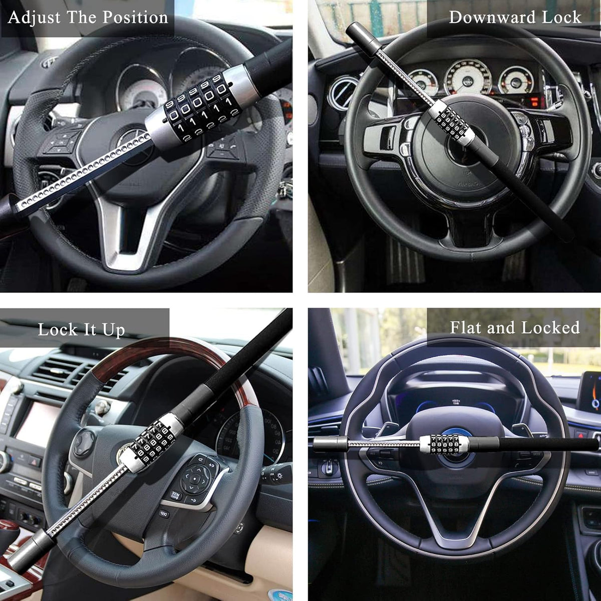 Heavy Duty Retractable Two Hooks Steering Wheel Lock D875
