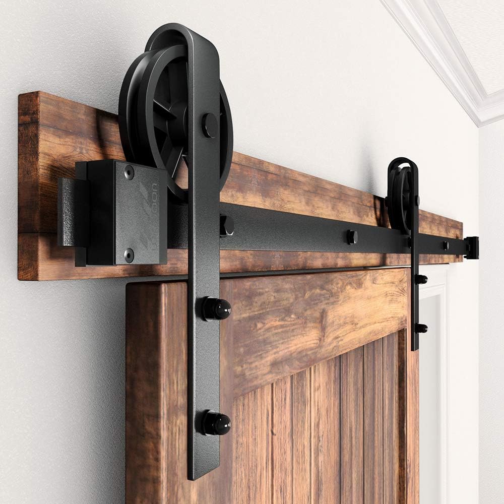5-16FT Single Wood Sliding Barn Door Hardware Kit 6FT Basic Black Carbon Steel Flat Track System Pack of 2 L96134