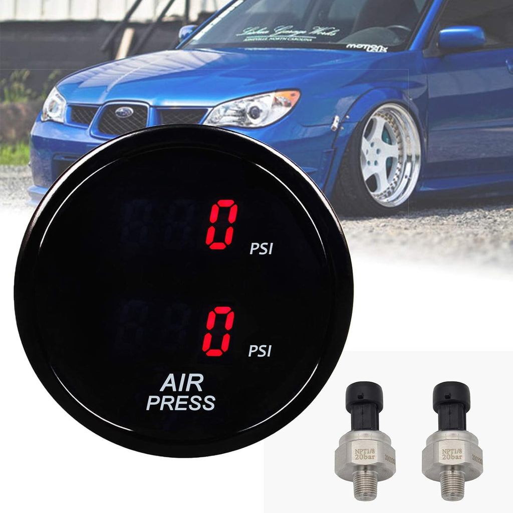 2Inch 52mm Dual Digital Air Suspension Pressure Gauge with 2PCS 5 Meters Electronic Sensors (Red) Pack of 2 O934260