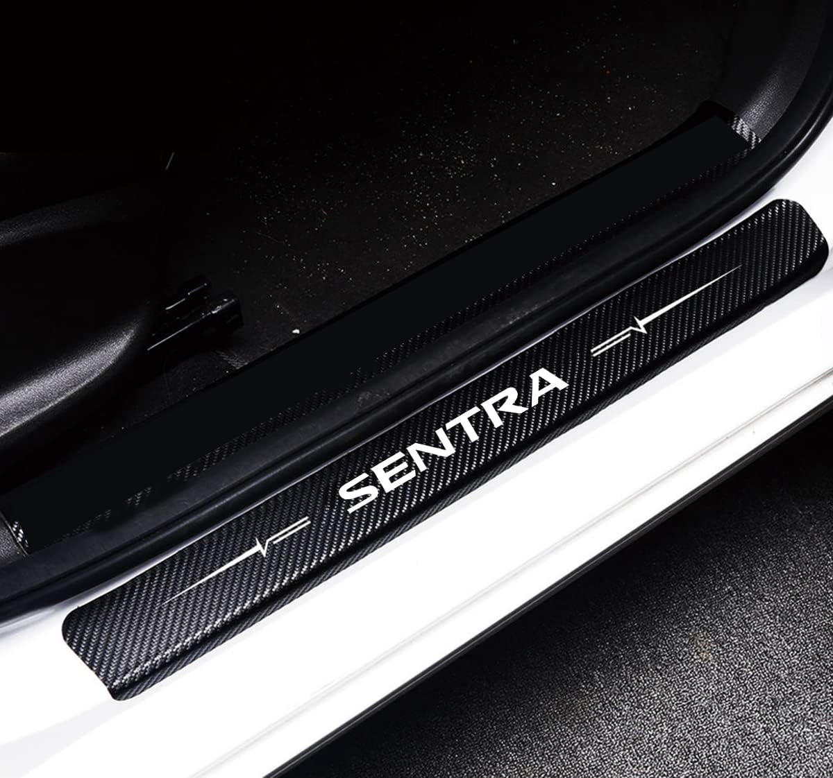 4Pcs Reflective 4D Carbon Fiber Leather Door Sill Protector Sticker C473