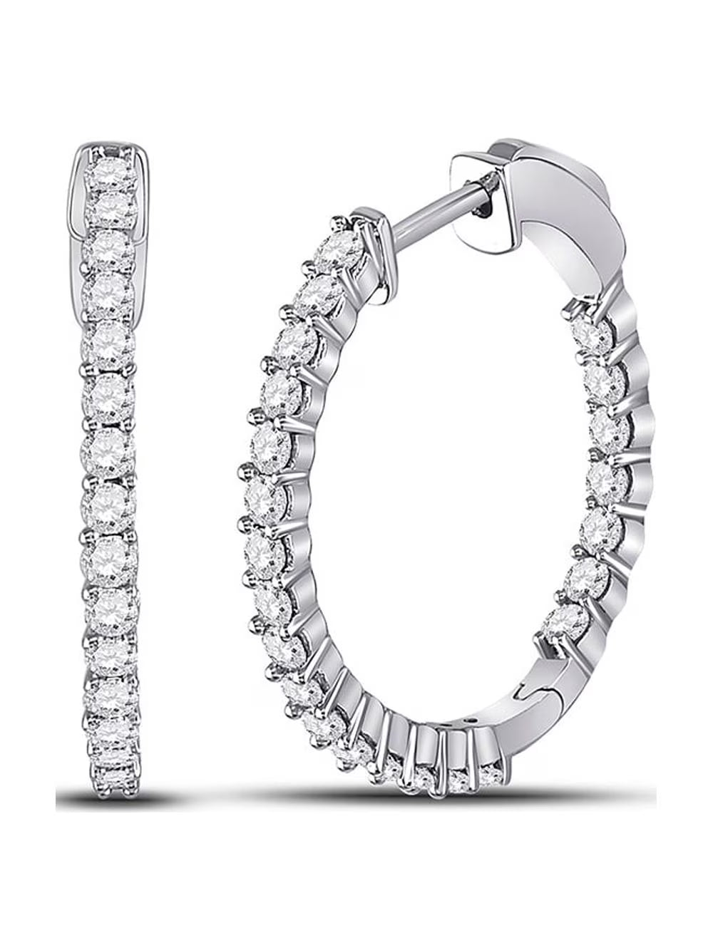 14kt White Gold Diamond Single Row Hoop Earrings 1-1/2 Cttw D19882